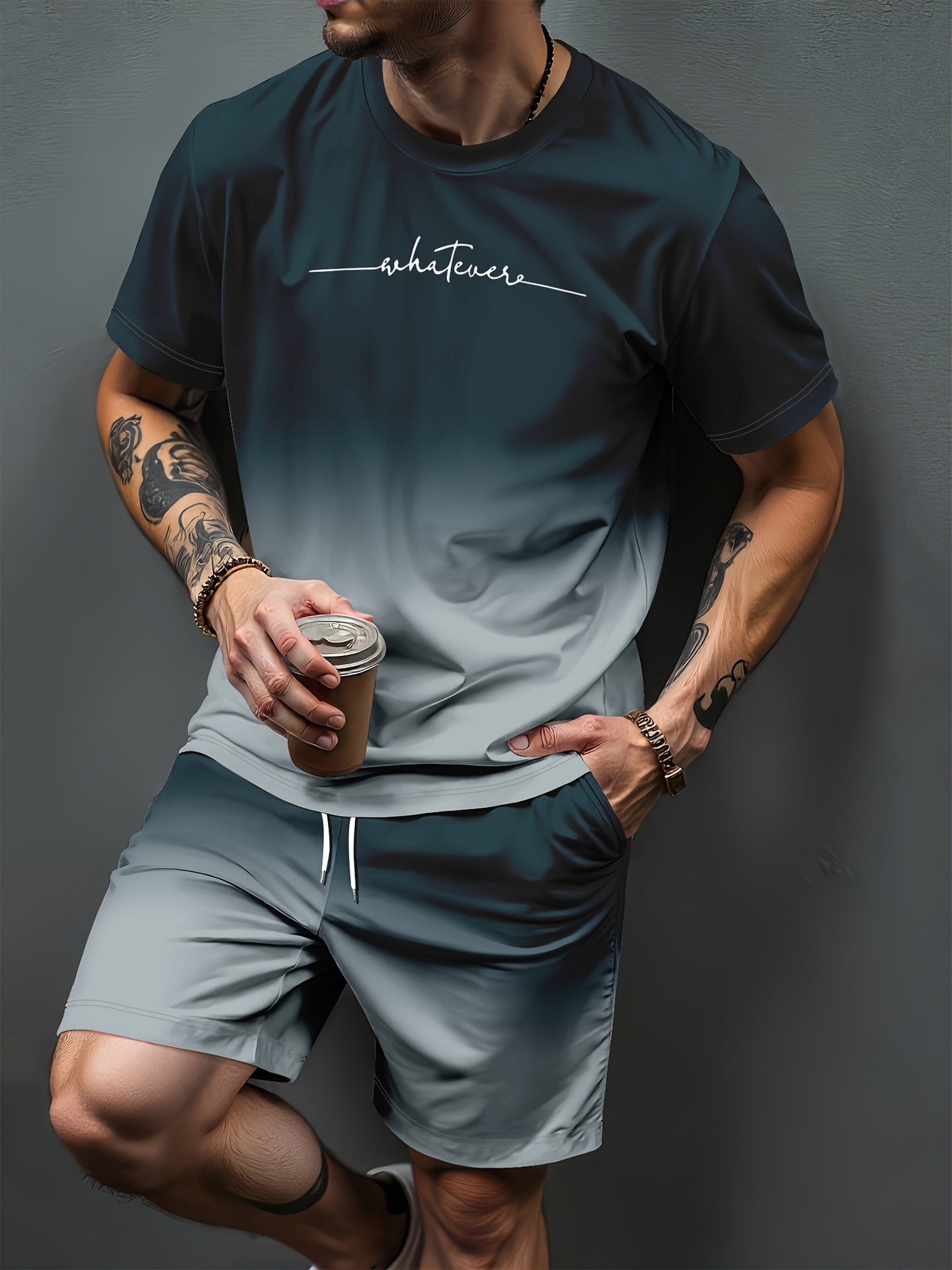 Summer Clothing Styles - Gradientowy wzór liter, druk 3D, dresy